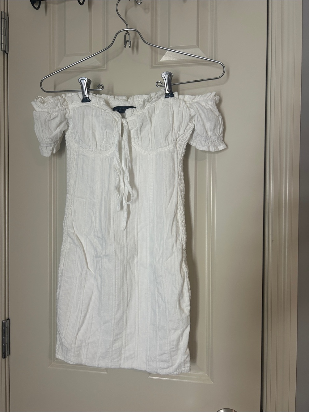 White Fox Off-Shoulder White Mini Dress with Tie Front